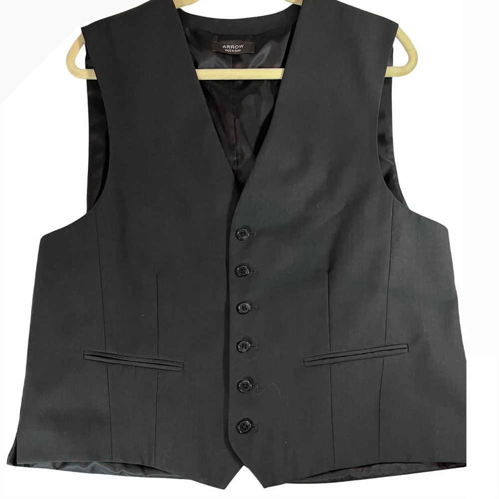 Arrow Suit Vest Mens Size M Black Excellent Button Front Adjustable Cinch Back